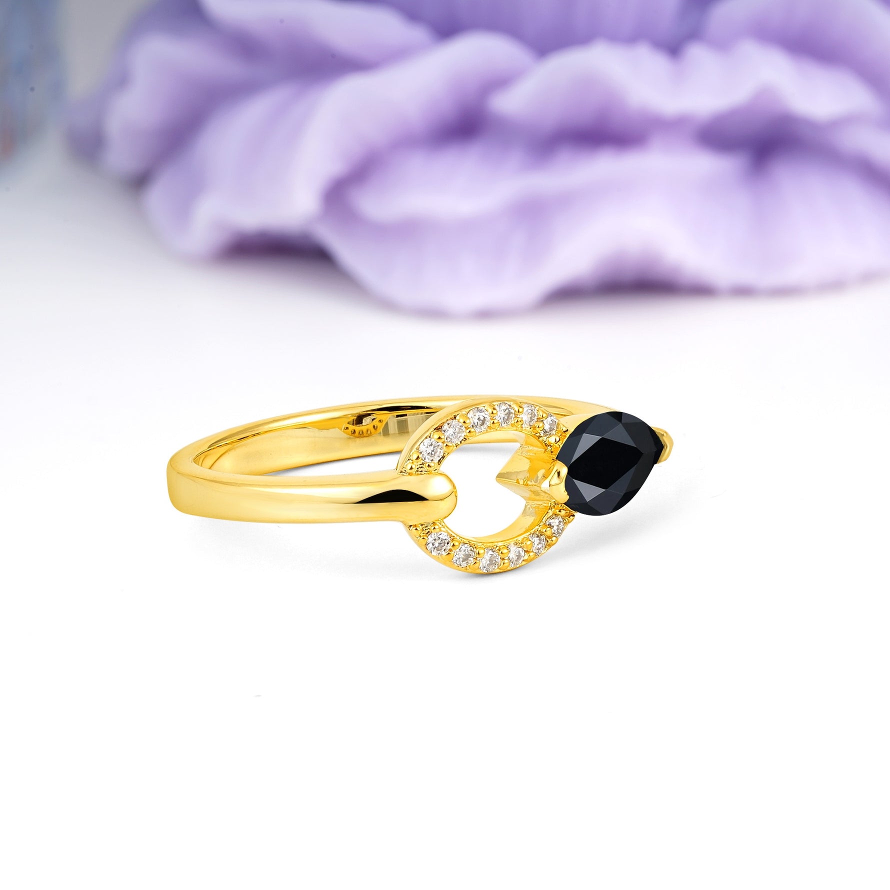 Unique 2-Prong Marquise Cut Black Onyx Engagement Ring - Additional view