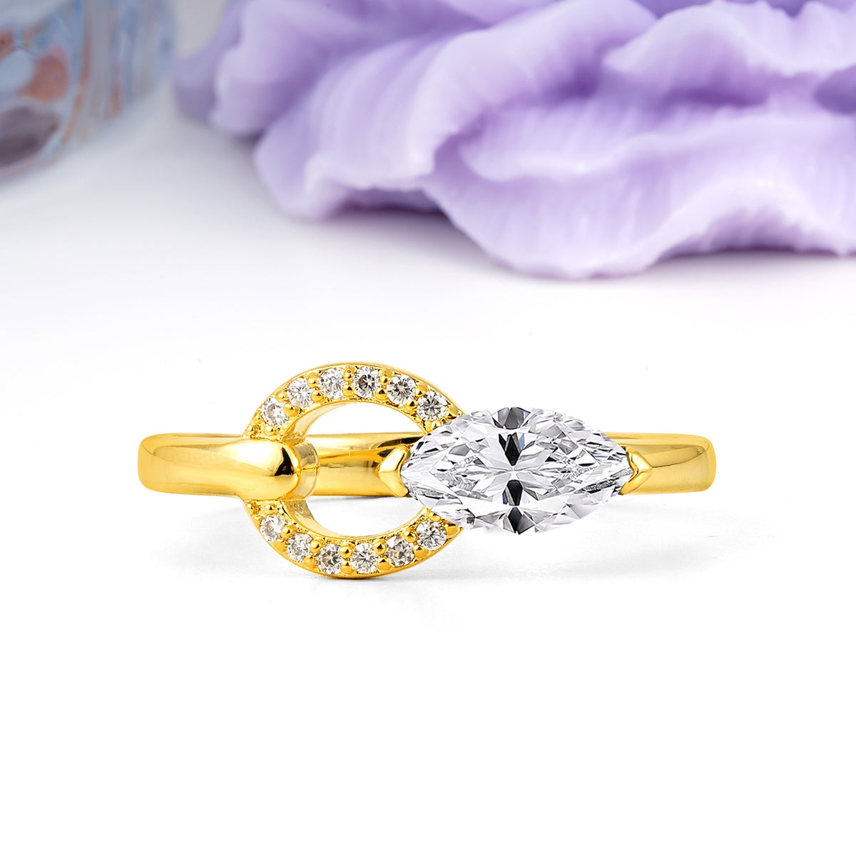 Unique 2-Prong Marquise Cut Lab Diamond Engagement Ring - Additional view