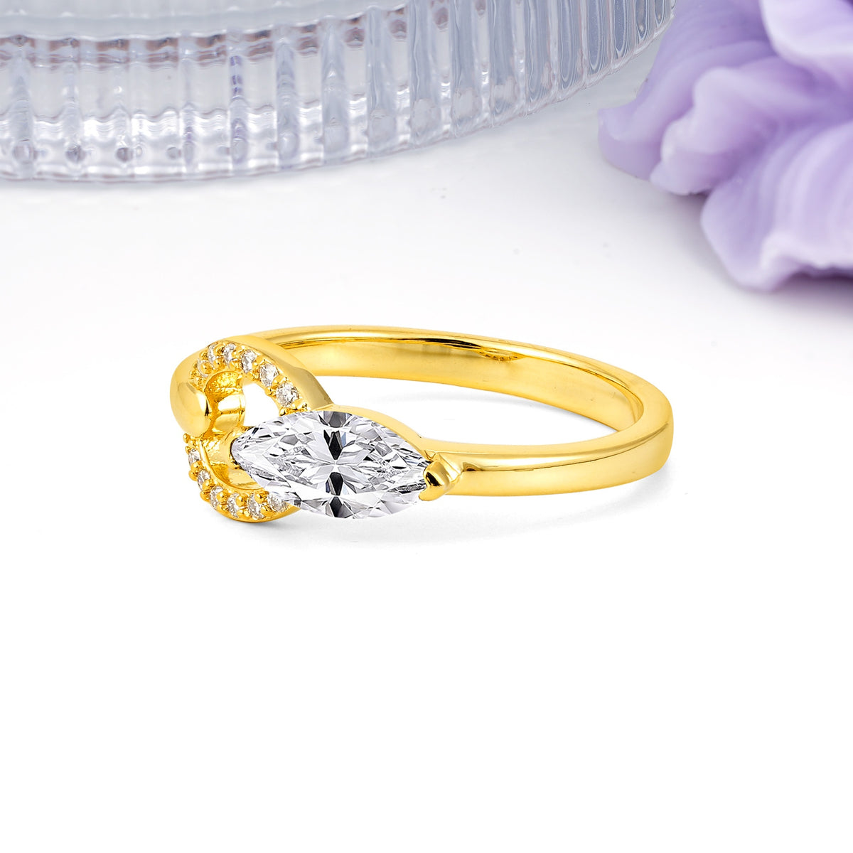 Unique 2-Prong Marquise Cut Lab Diamond Engagement Ring - Additional view