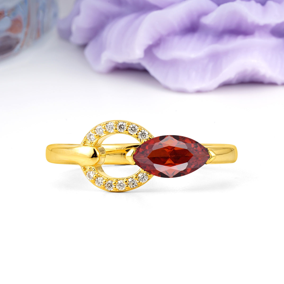 Unique 2-Prong Marquise Cut Garnet Engagement Ring - Additional view