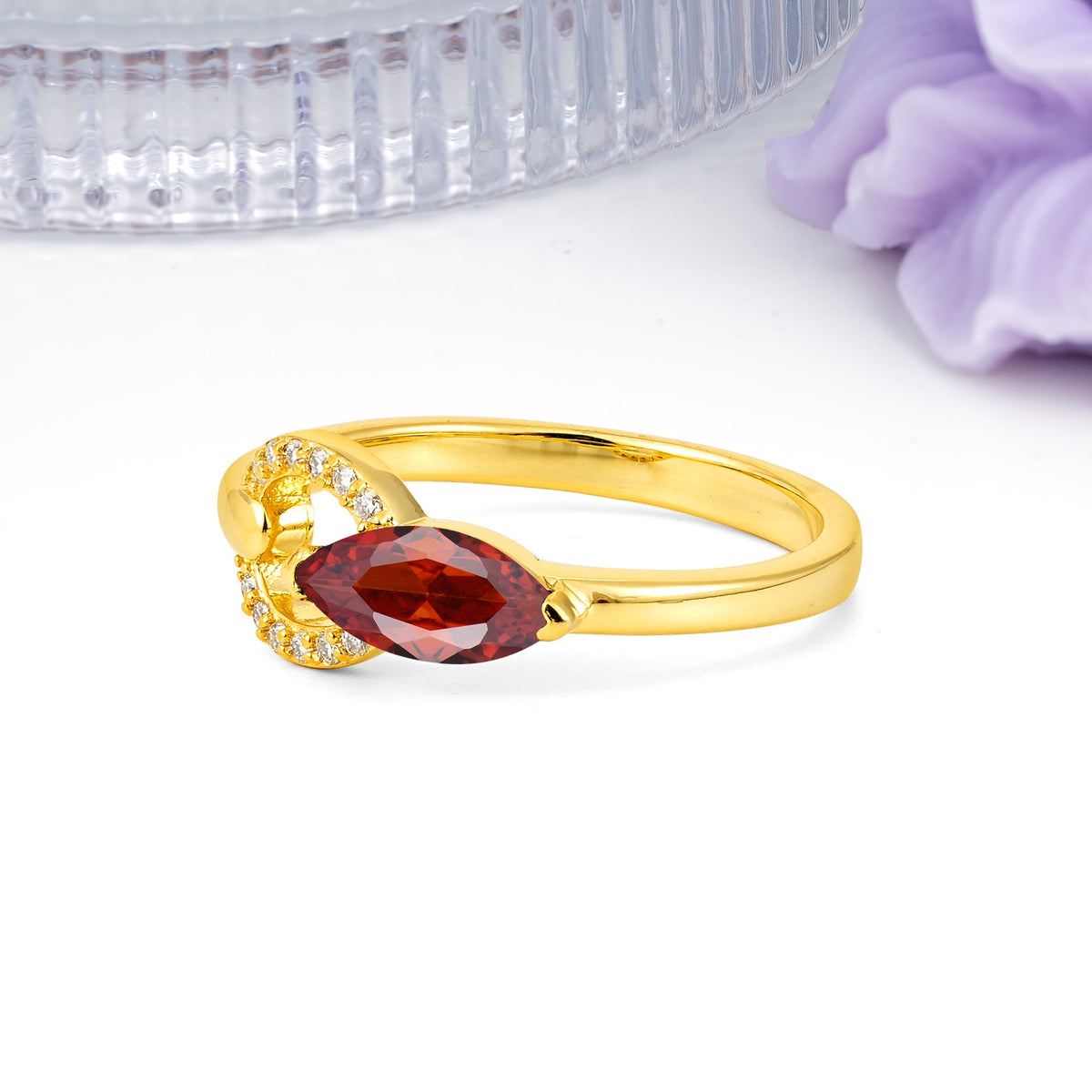 Unique 2-Prong Marquise Cut Garnet Engagement Ring - Additional view