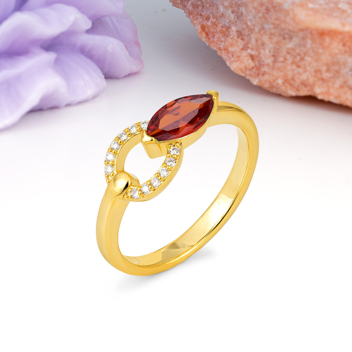 Unique 2-Prong Marquise Cut Garnet Engagement Ring - Additional view