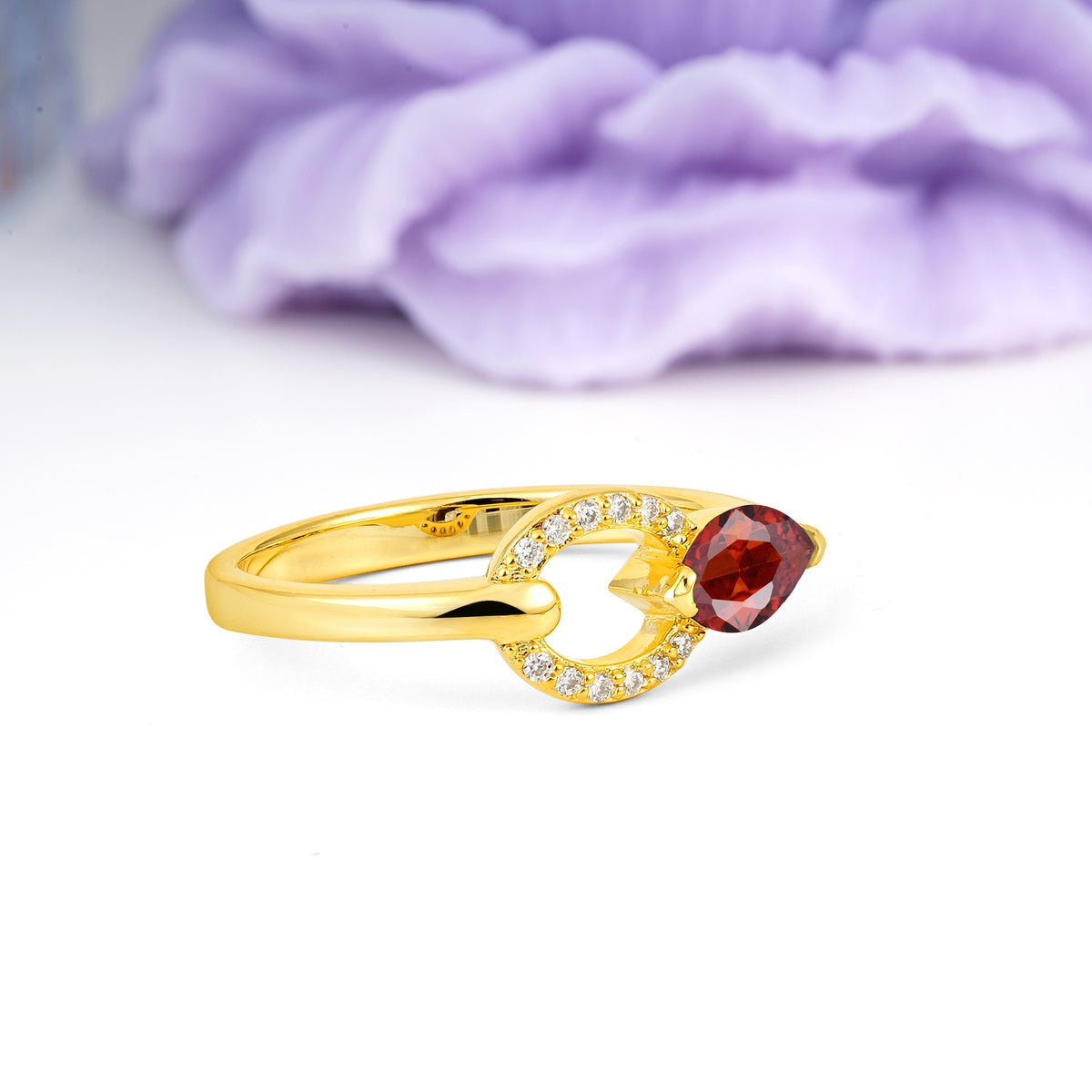 Unique 2-Prong Marquise Cut Garnet Engagement Ring - Additional view