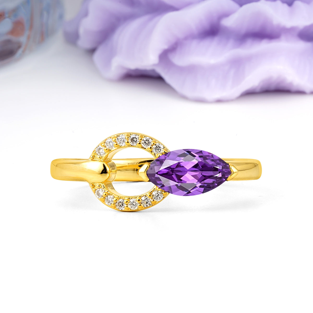 Unique 2-Prong Marquise Cut Amethyst Engagement Ring - Additional view