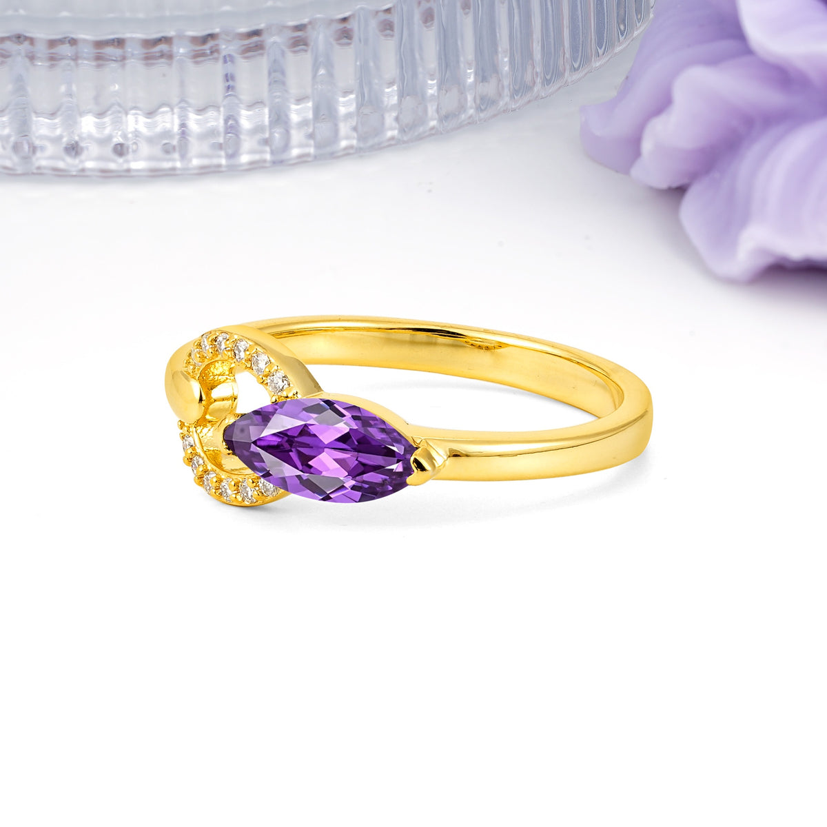 Unique 2-Prong Marquise Cut Amethyst Engagement Ring - Additional view