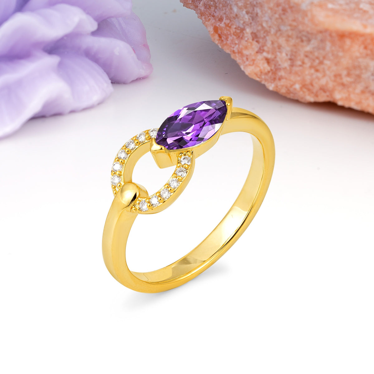 Unique 2-Prong Marquise Cut Amethyst Engagement Ring - Additional view