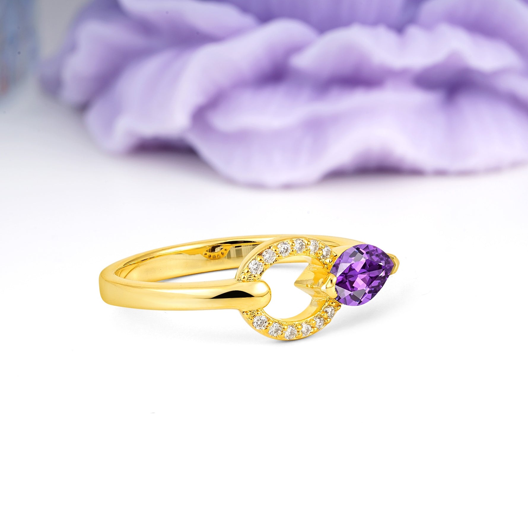 Unique 2-Prong Marquise Cut Amethyst Engagement Ring - Additional view