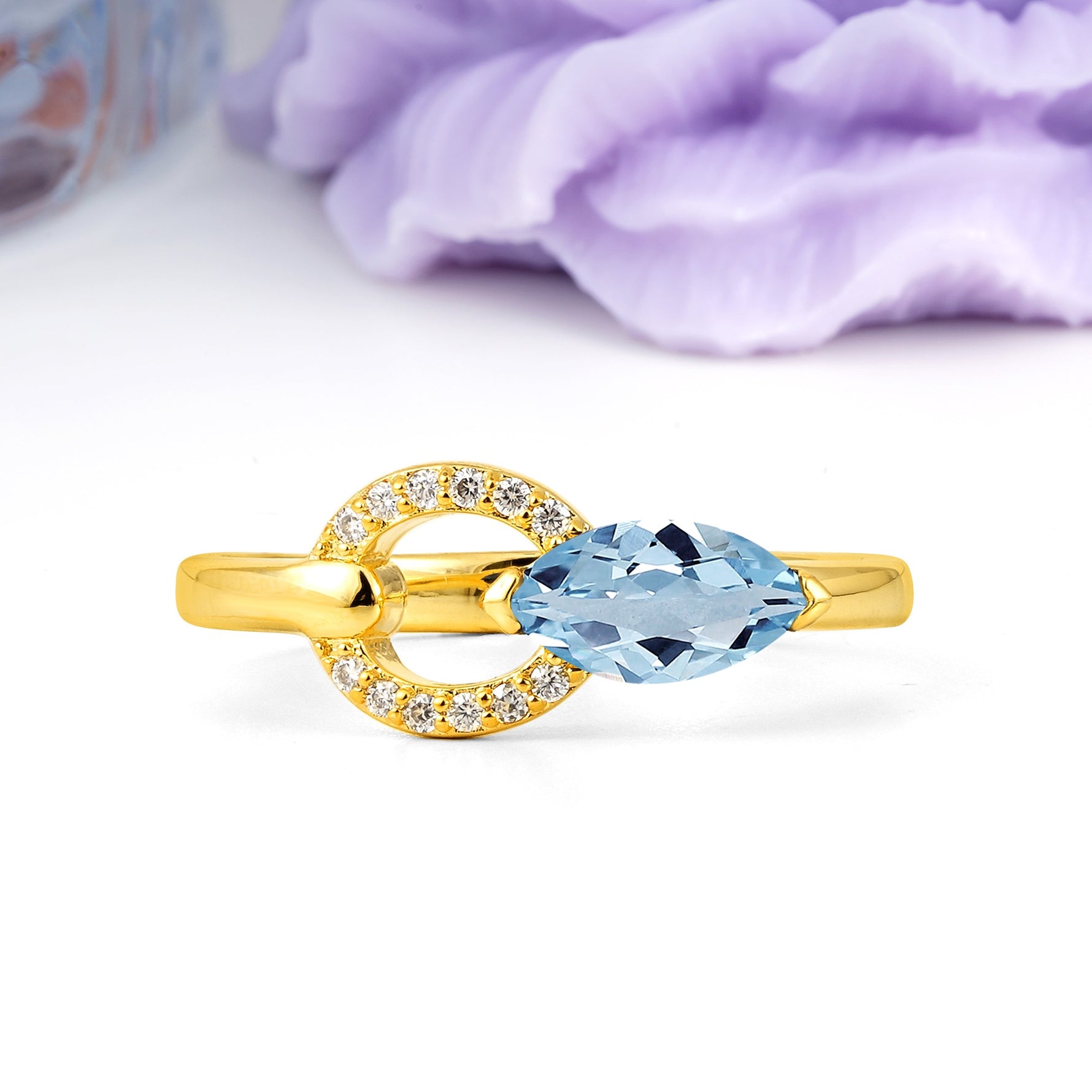 Unique 2-Prong Marquise Cut Aquamarine Engagement Ring - Additional view
