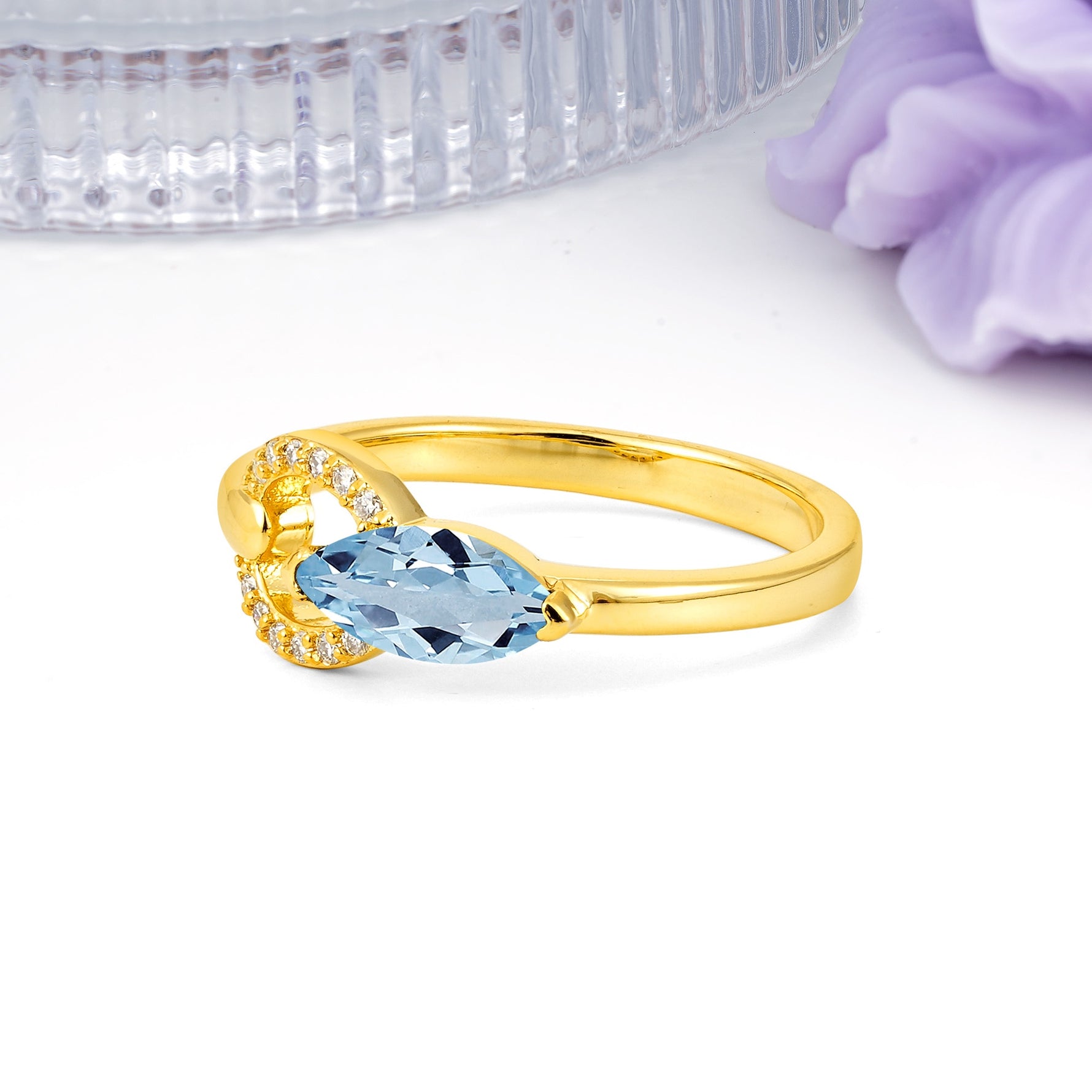 Unique 2-Prong Marquise Cut Aquamarine Engagement Ring - Additional view