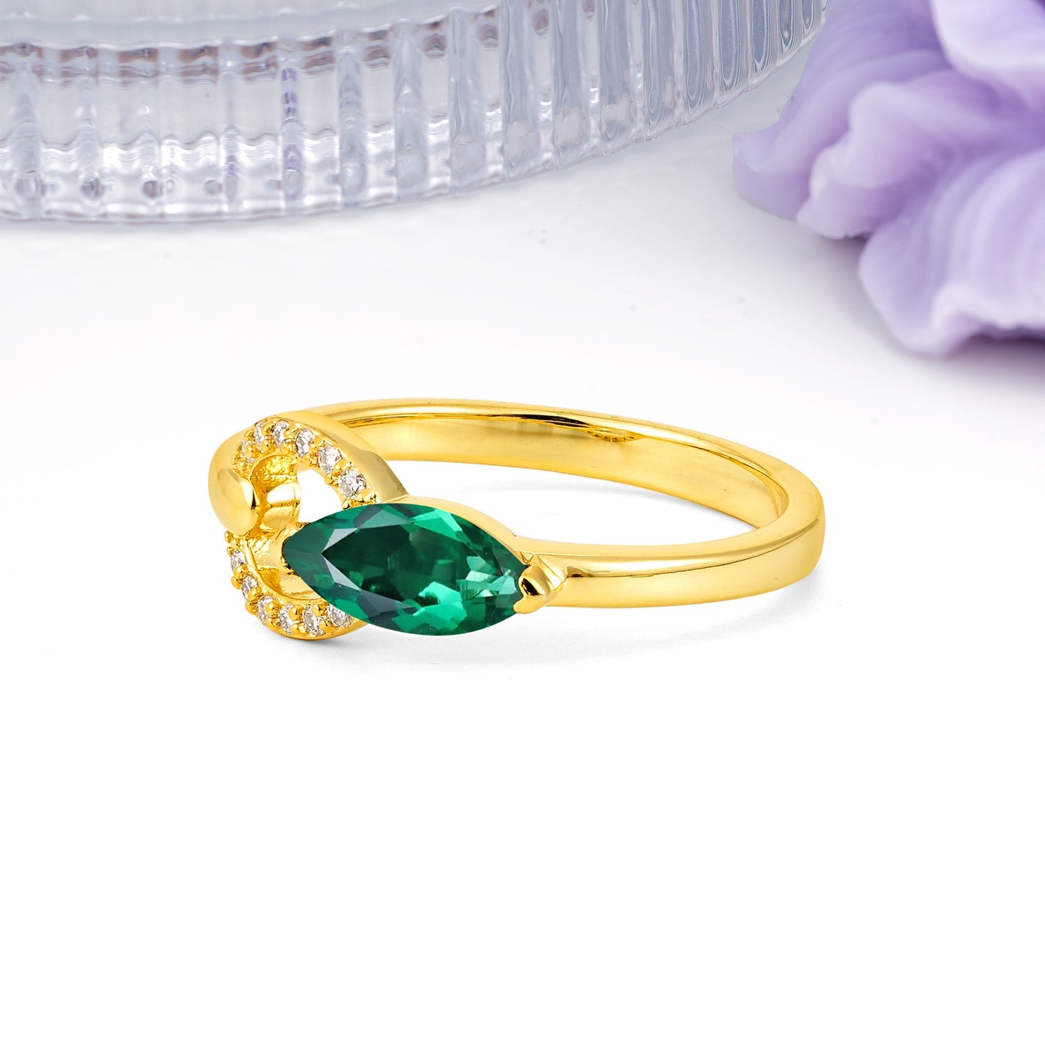 Unique 2-Prong Marquise Cut Emerald Engagement Ring - Additional view