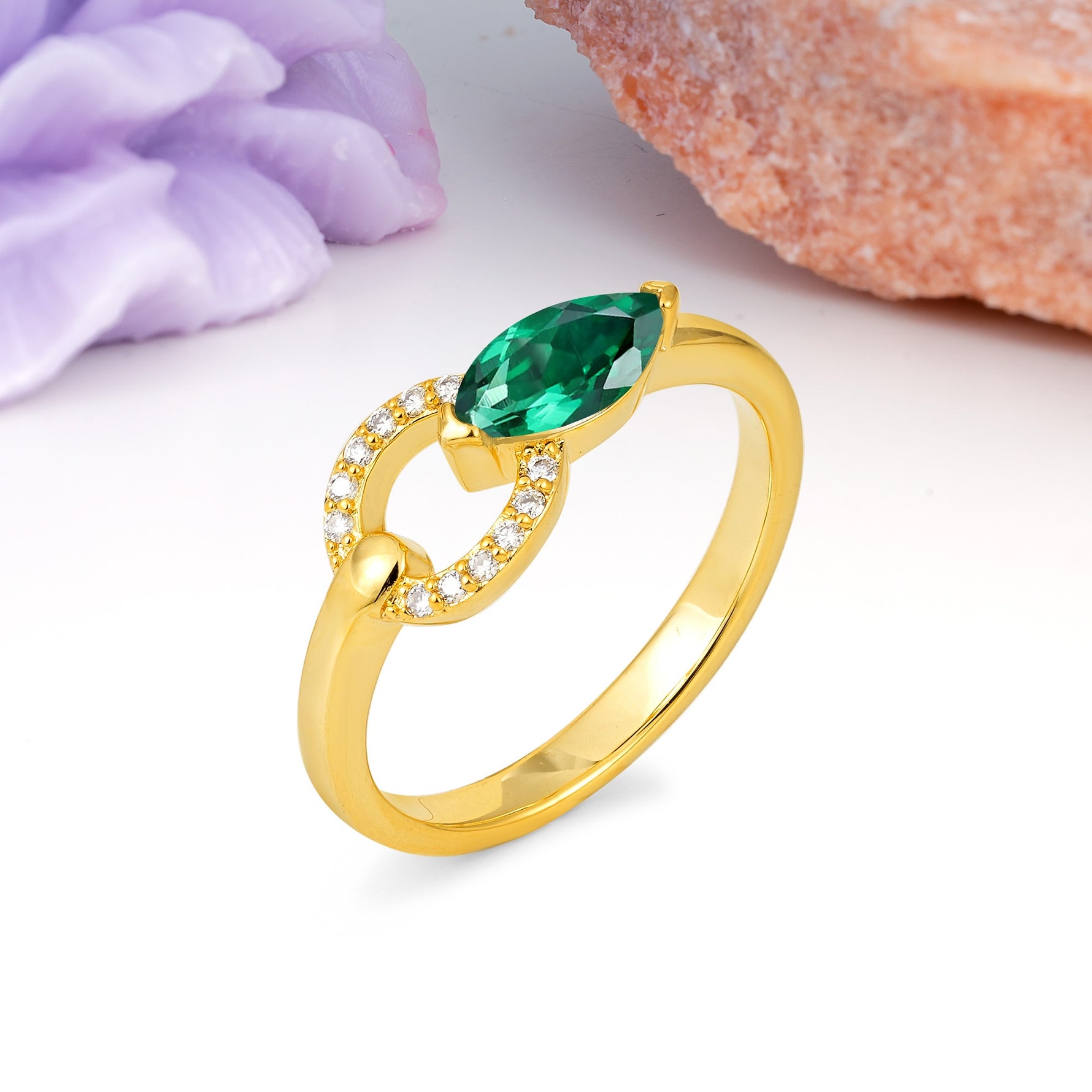Unique 2-Prong Marquise Cut Emerald Engagement Ring - Additional view