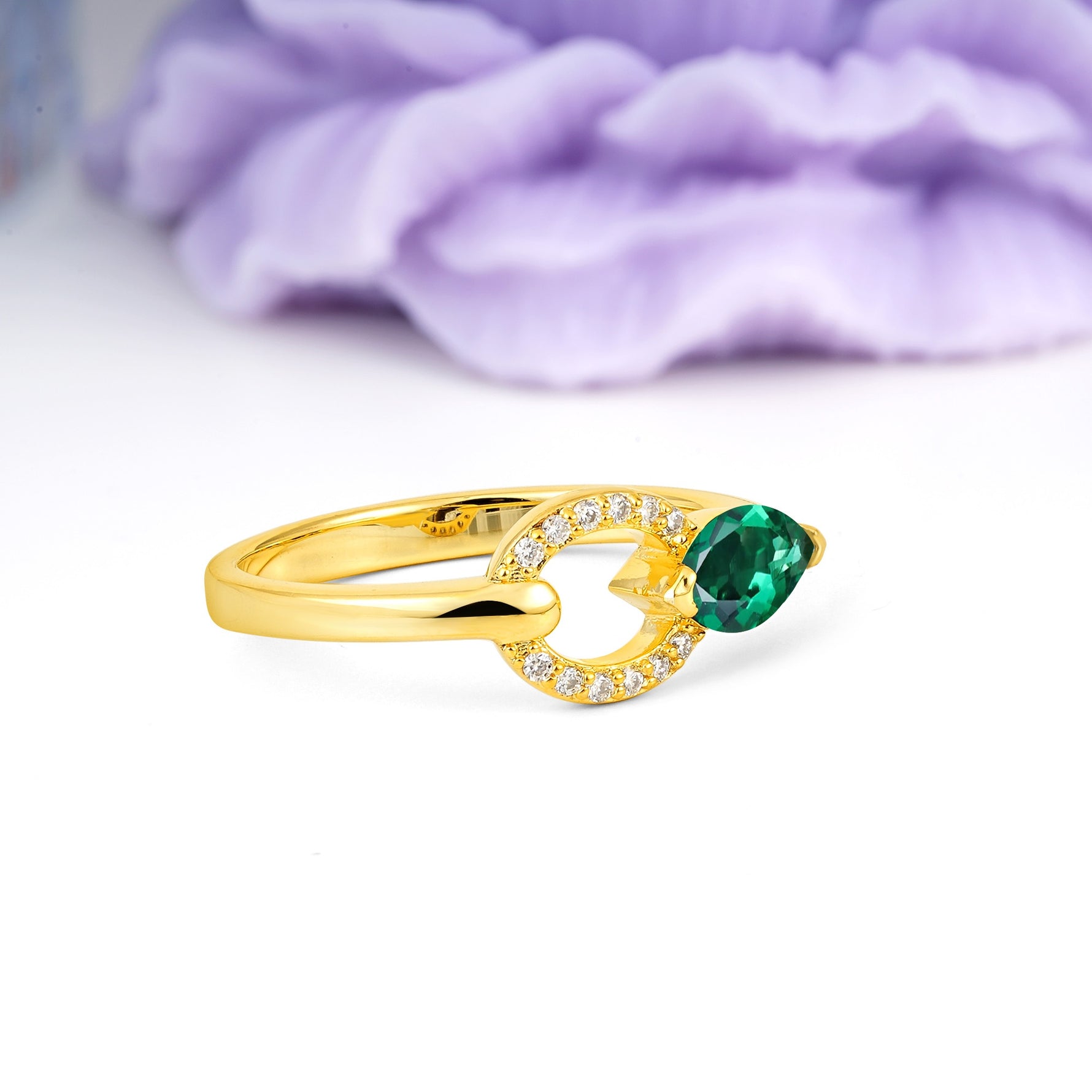 Unique 2-Prong Marquise Cut Emerald Engagement Ring - Additional view