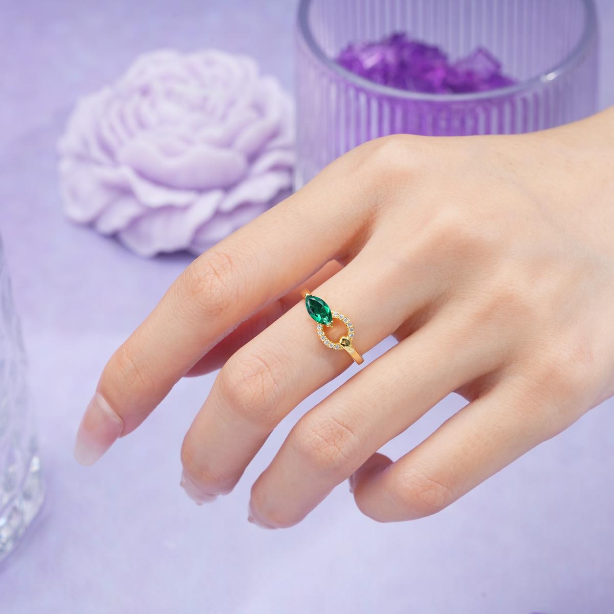 Unique 2-Prong Marquise Cut Emerald Engagement Ring