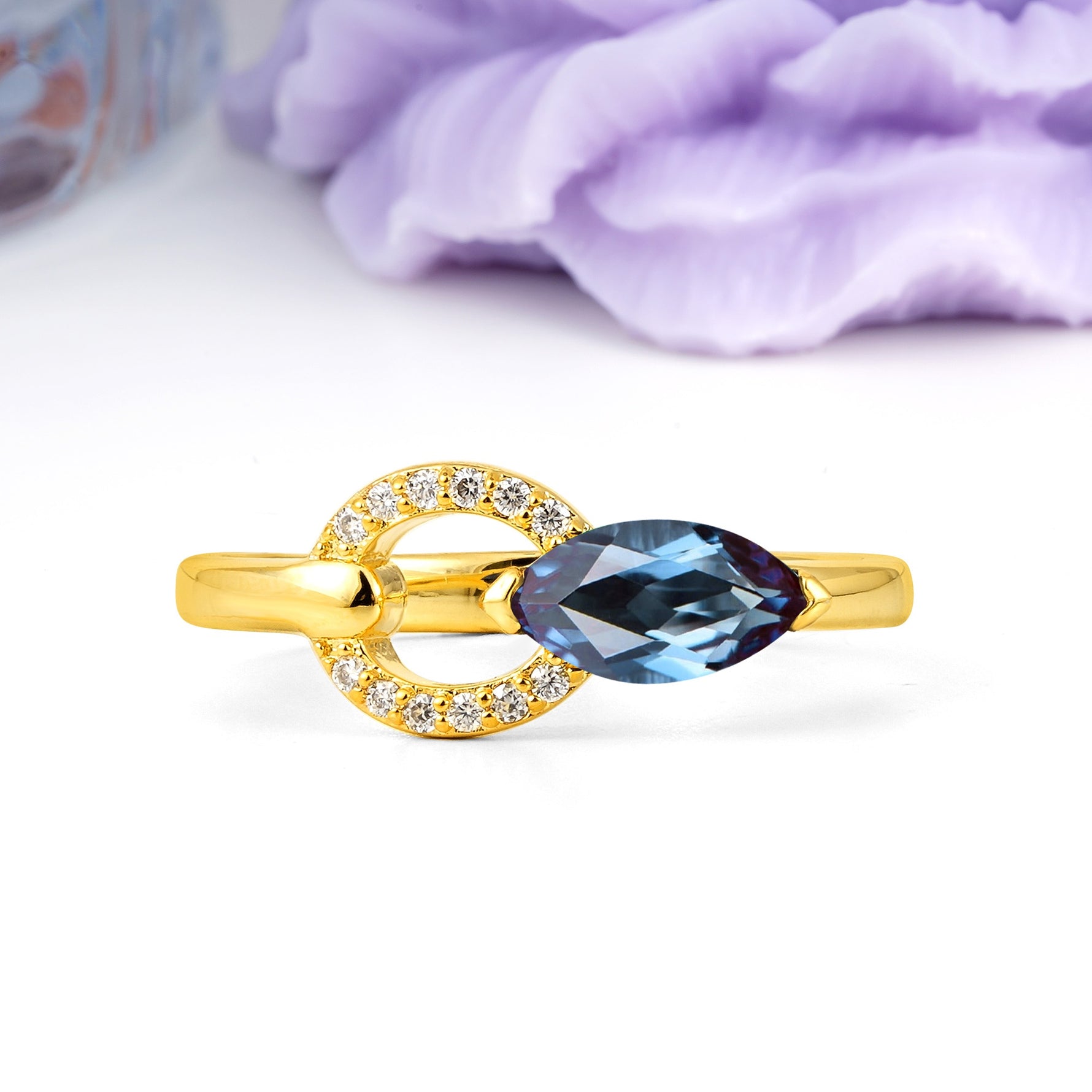 Unique 2-Prong Marquise Cut Alexandrite Engagement Ring - Additional view