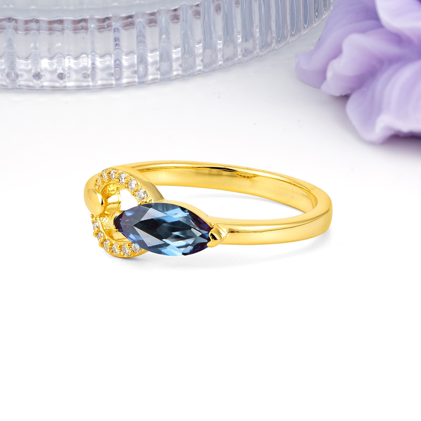 Unique 2-Prong Marquise Cut Alexandrite Engagement Ring - Additional view