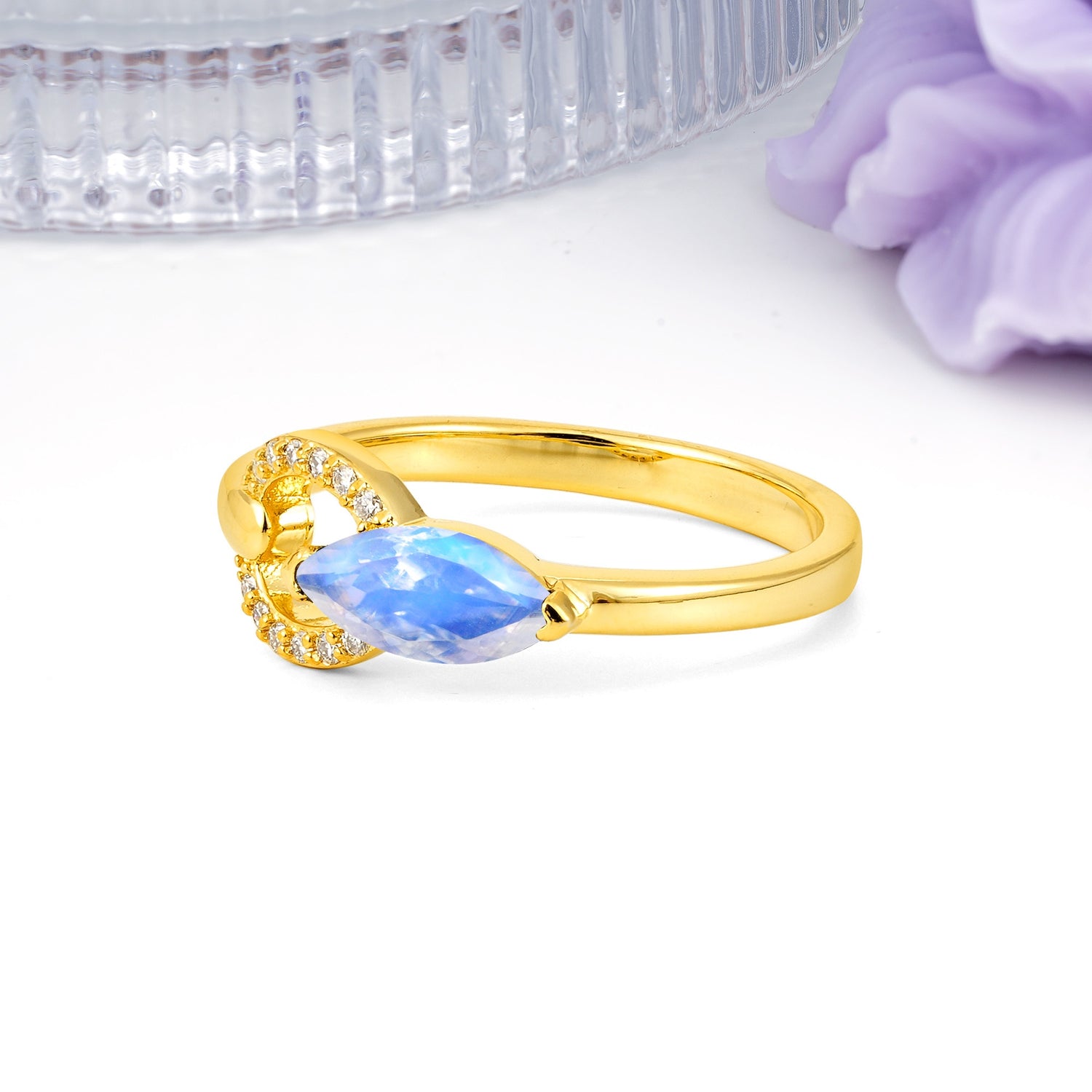 Unique 2-Prong Marquise Cut Moonstone Engagement Ring - Additional view