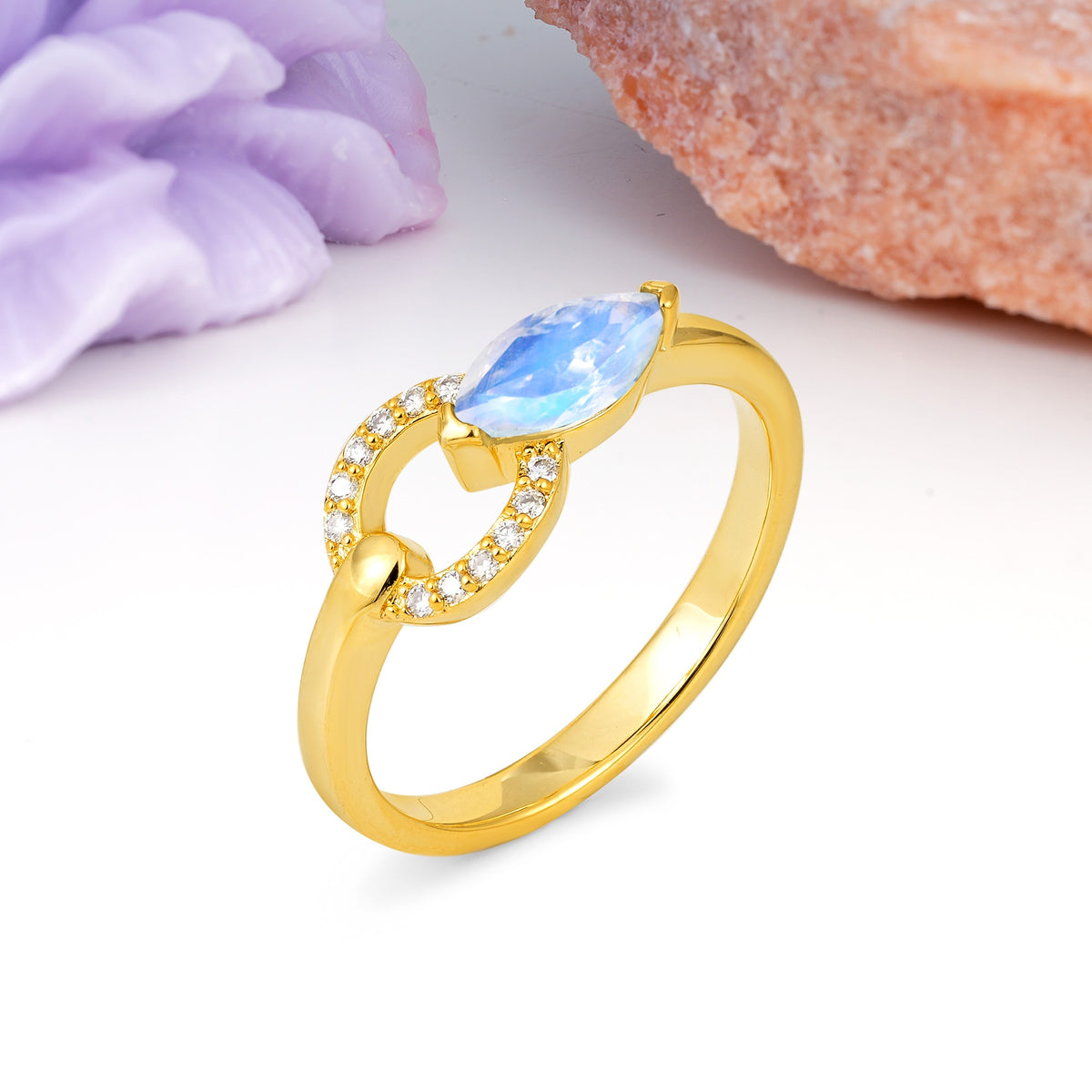 Unique 2-Prong Marquise Cut Moonstone Engagement Ring - Additional view