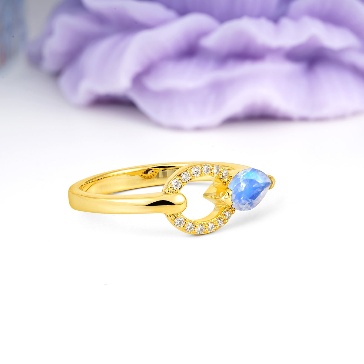 Unique 2-Prong Marquise Cut Moonstone Engagement Ring - Additional view
