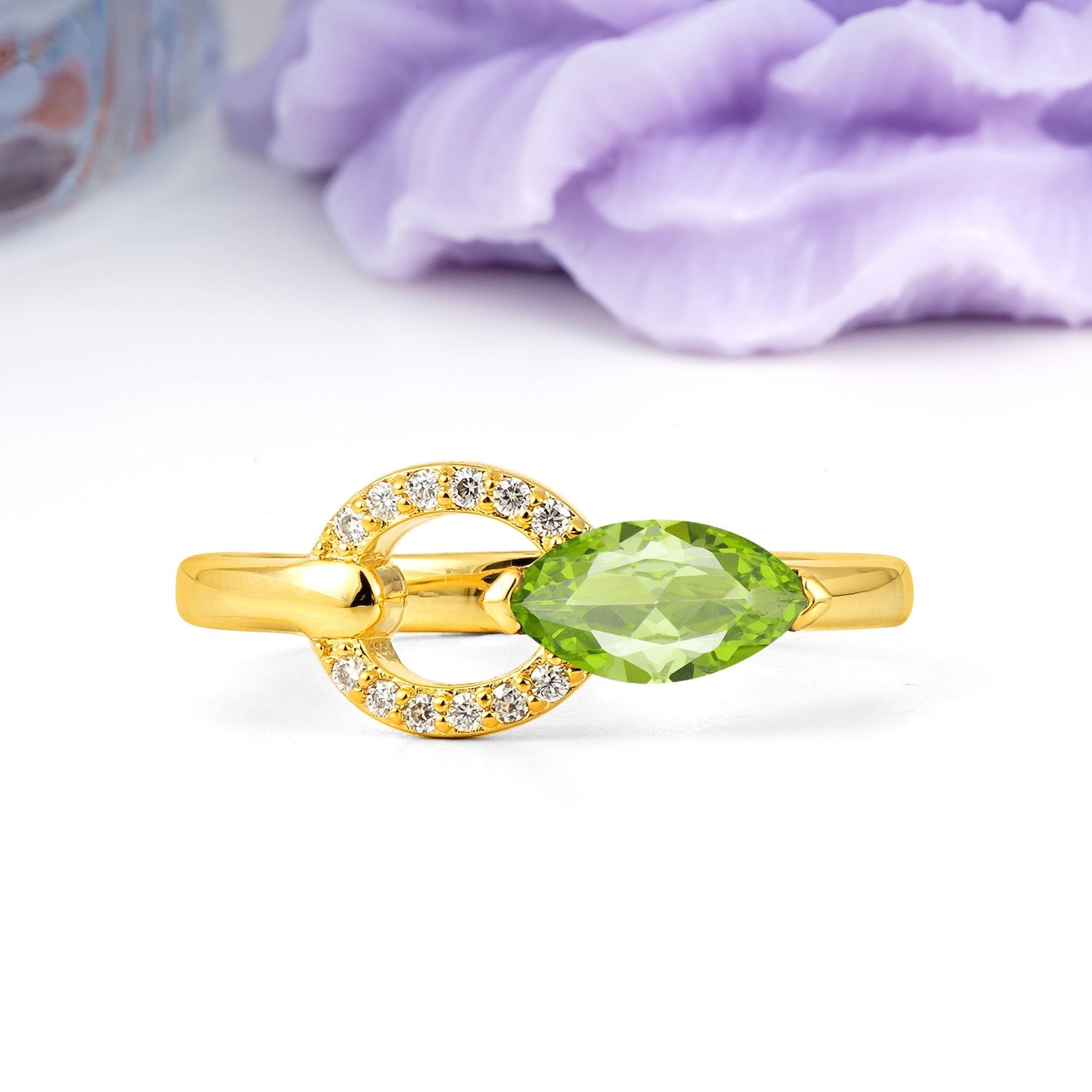 Unique 2-Prong Marquise Cut Peridot Engagement Ring - Additional view
