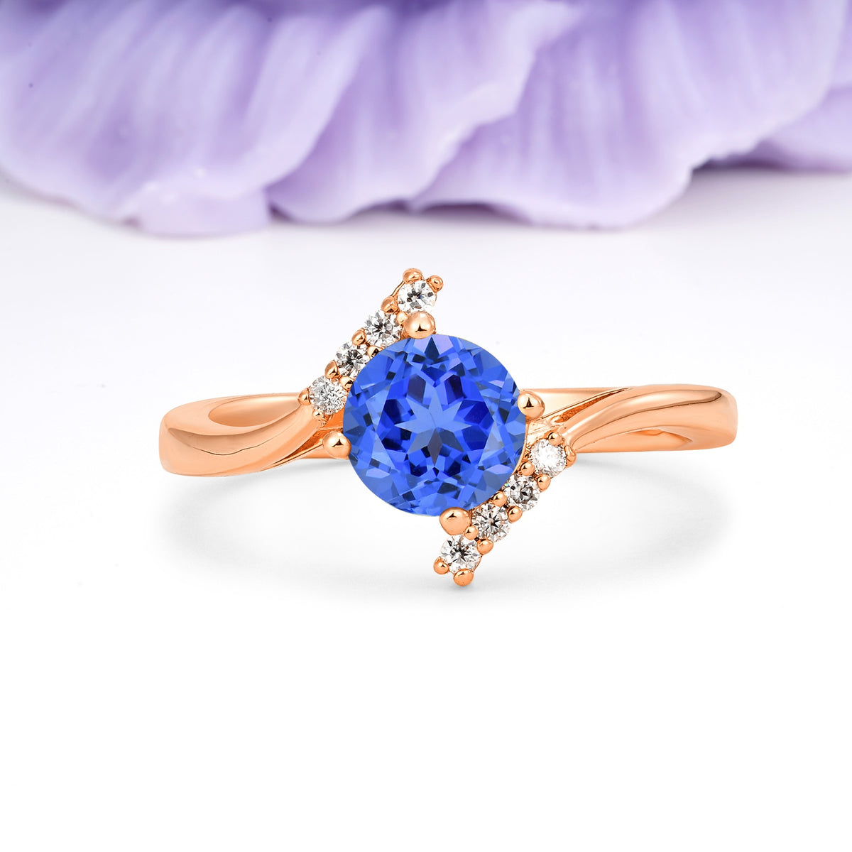 Unique Twisted 4 Prong Round Cut Sapphire Engagement Ring - Additional view