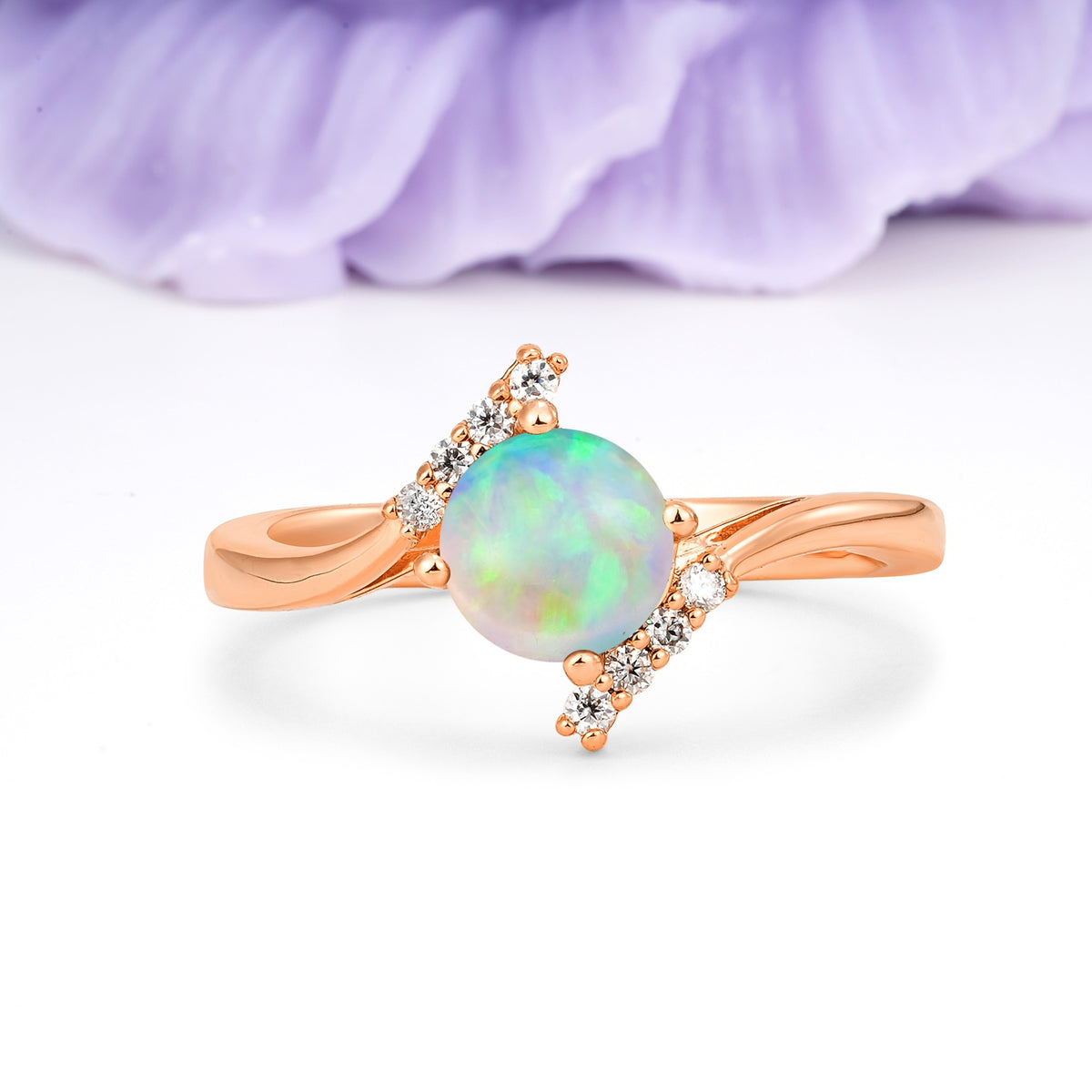 Unique Twisted 4 Prong Round Cut Fire Opal Engagement Ring - Additional view