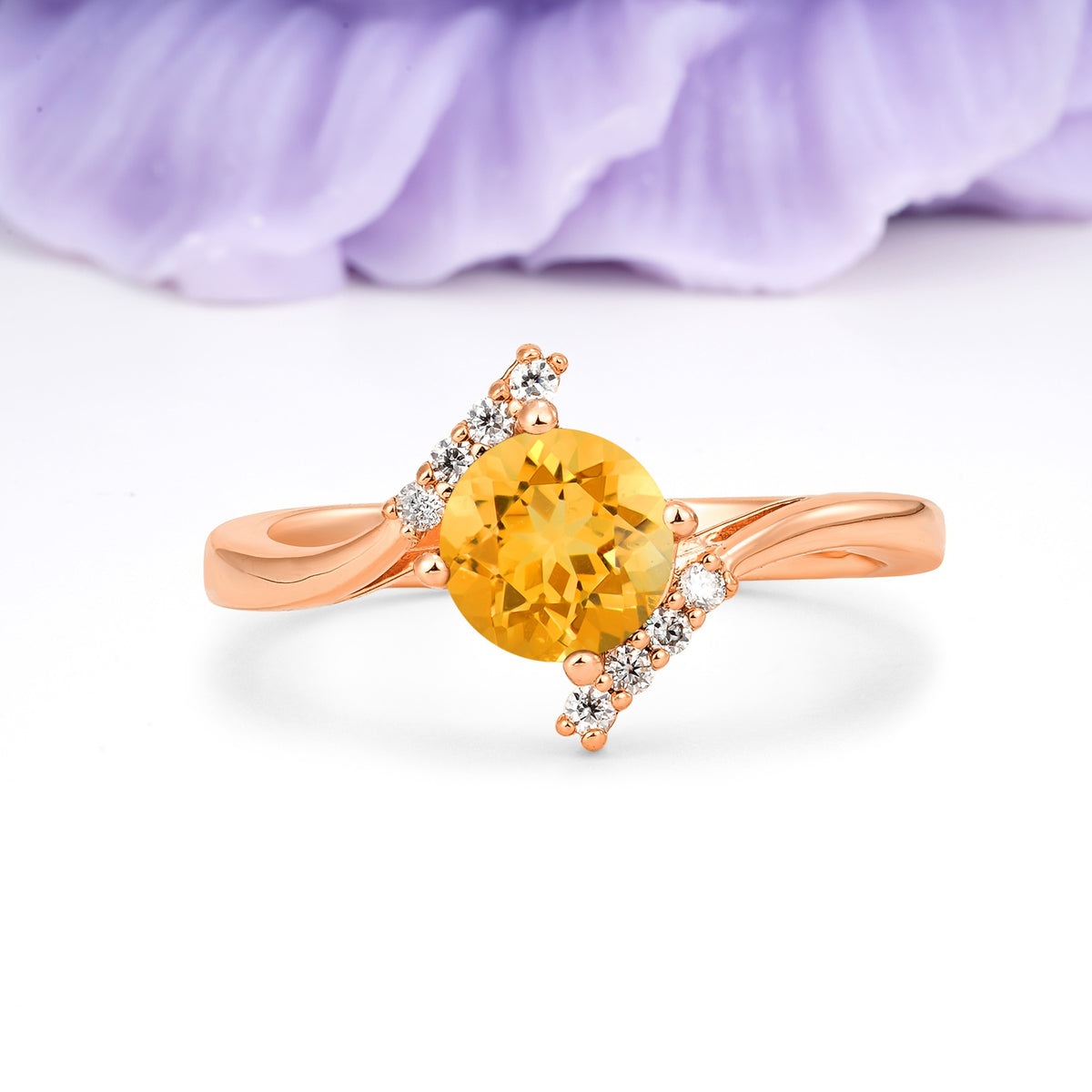 Unique Twisted 4 Prong Round Cut Citrine Engagement Ring - Additional view
