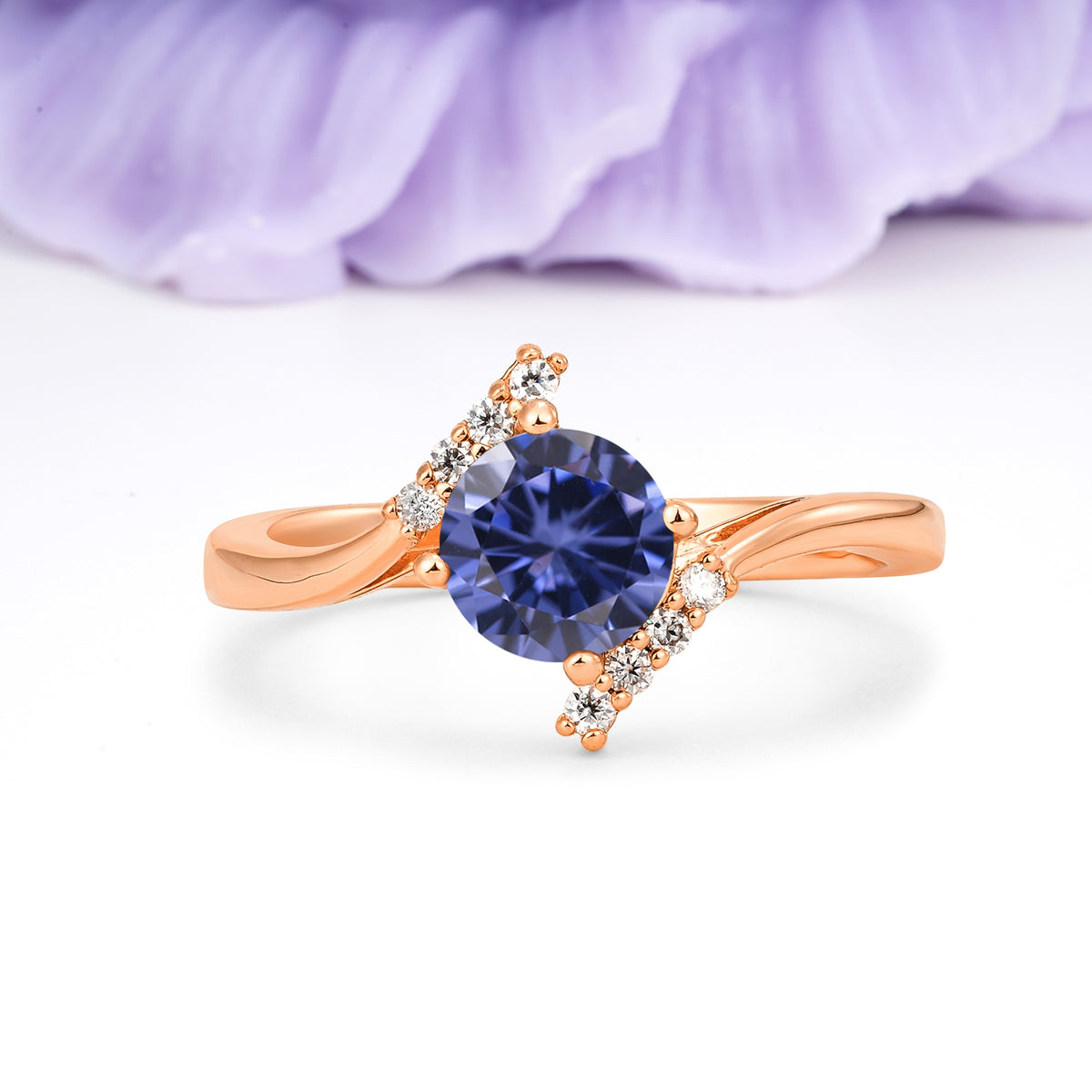 Unique Twisted 4 Prong Round Cut Tanzanite Engagement Ring - Additional view