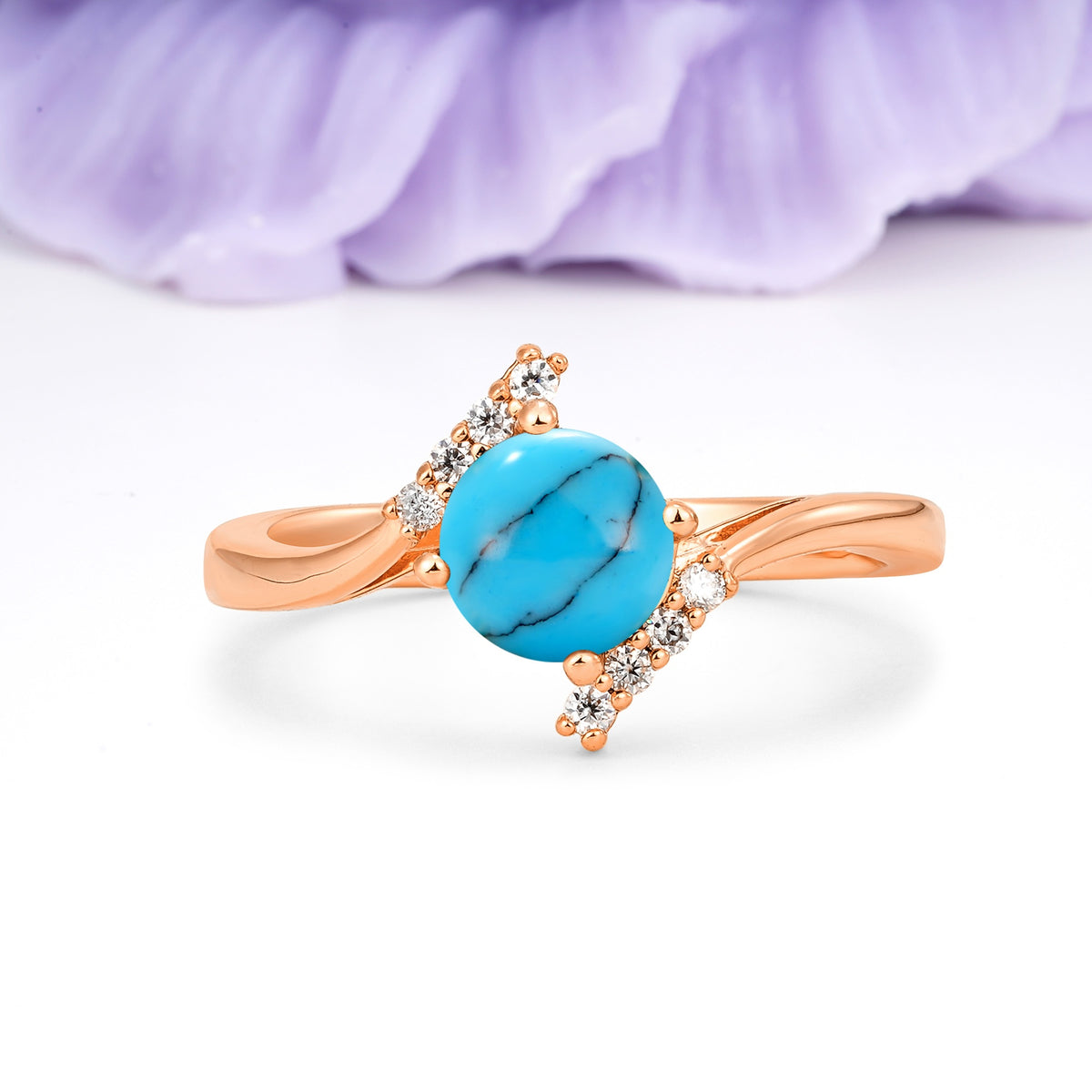 Unique Twisted 4 Prong Round Cut Turquoise Engagement Ring - Additional view