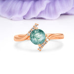 Unique Twisted 4 Prong Round Cut Moss Agate Engagement Ring - Additional view