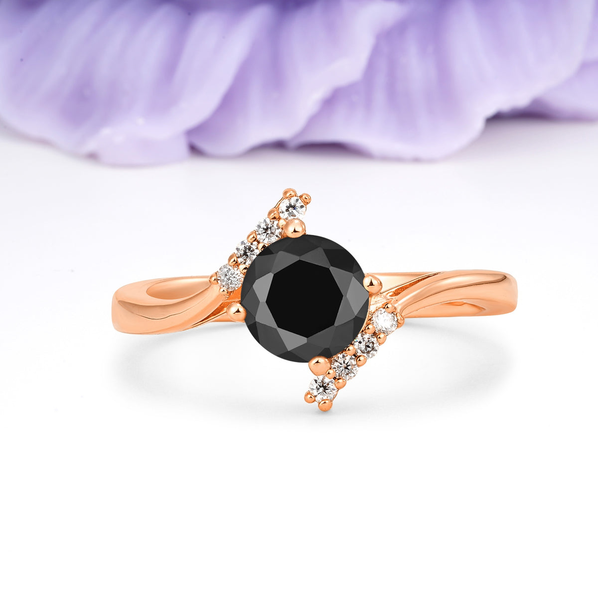 Unique Twisted 4 Prong Round Cut Black Onyx Engagement Ring - Additional view