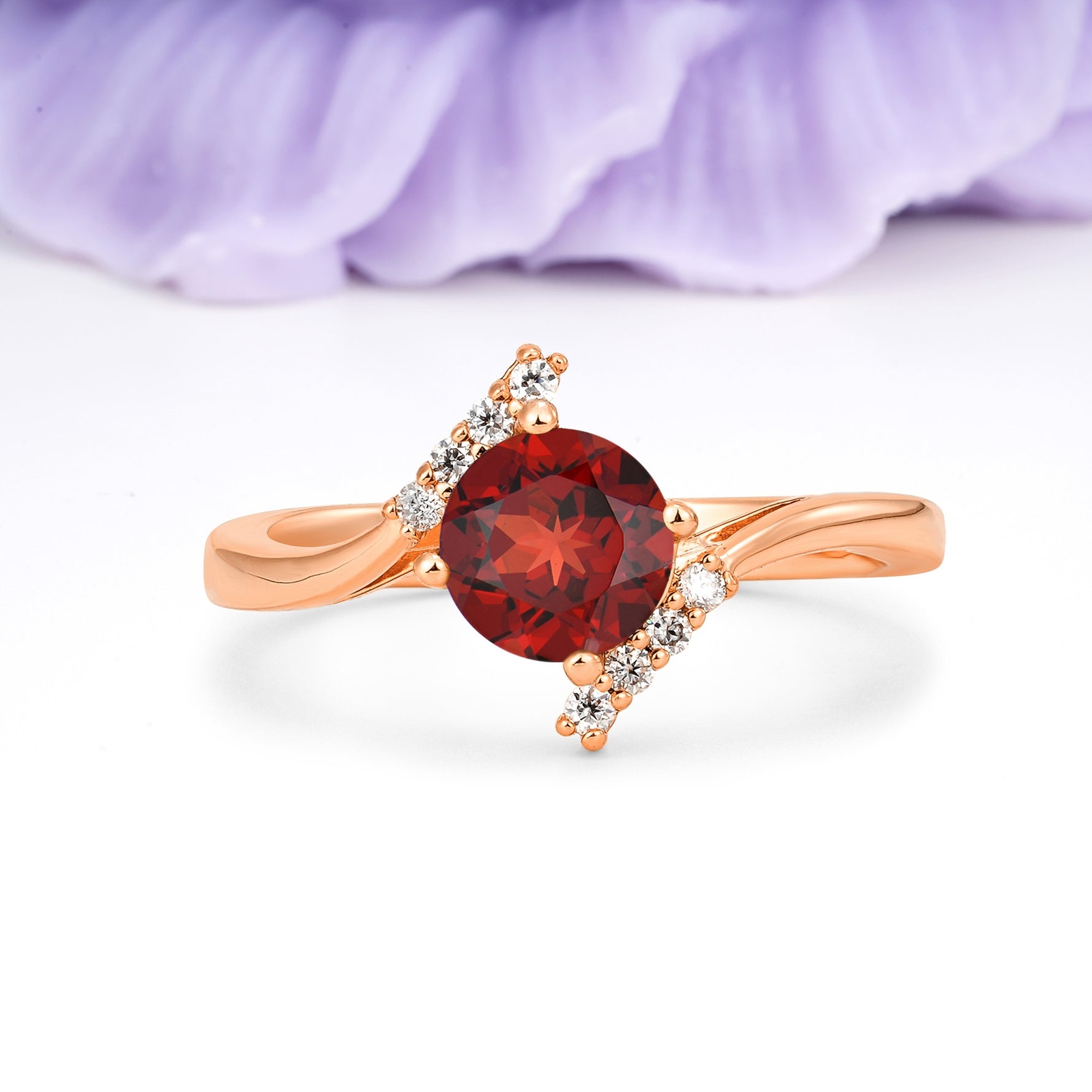 Unique Twisted 4 Prong Round Cut Garnet Engagement Ring - Additional view