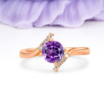 Unique Twisted 4 Prong Round Cut Amethyst Engagement Ring - Additional view