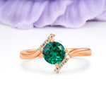 Unique Twisted 4 Prong Round Cut Emerald Engagement Ring - Additional view
