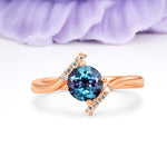 Unique Twisted 4 Prong Round Cut Alexandrite Engagement Ring - Additional view