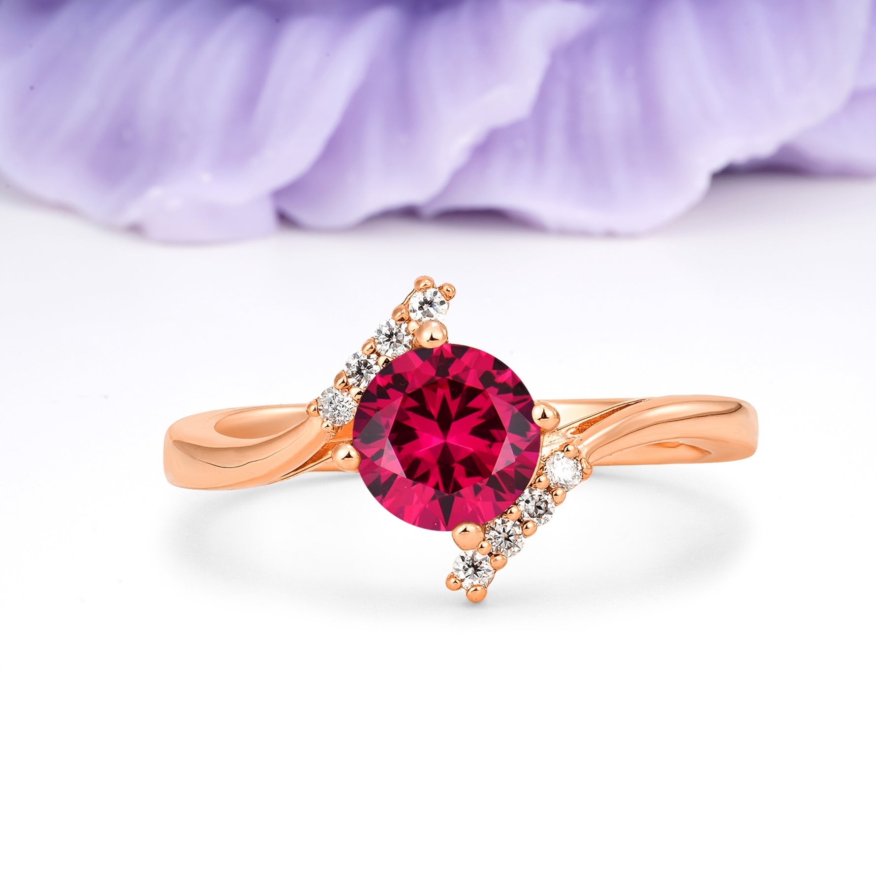 Unique Twisted 4 Prong Round Cut Ruby Engagement Ring - Additional view