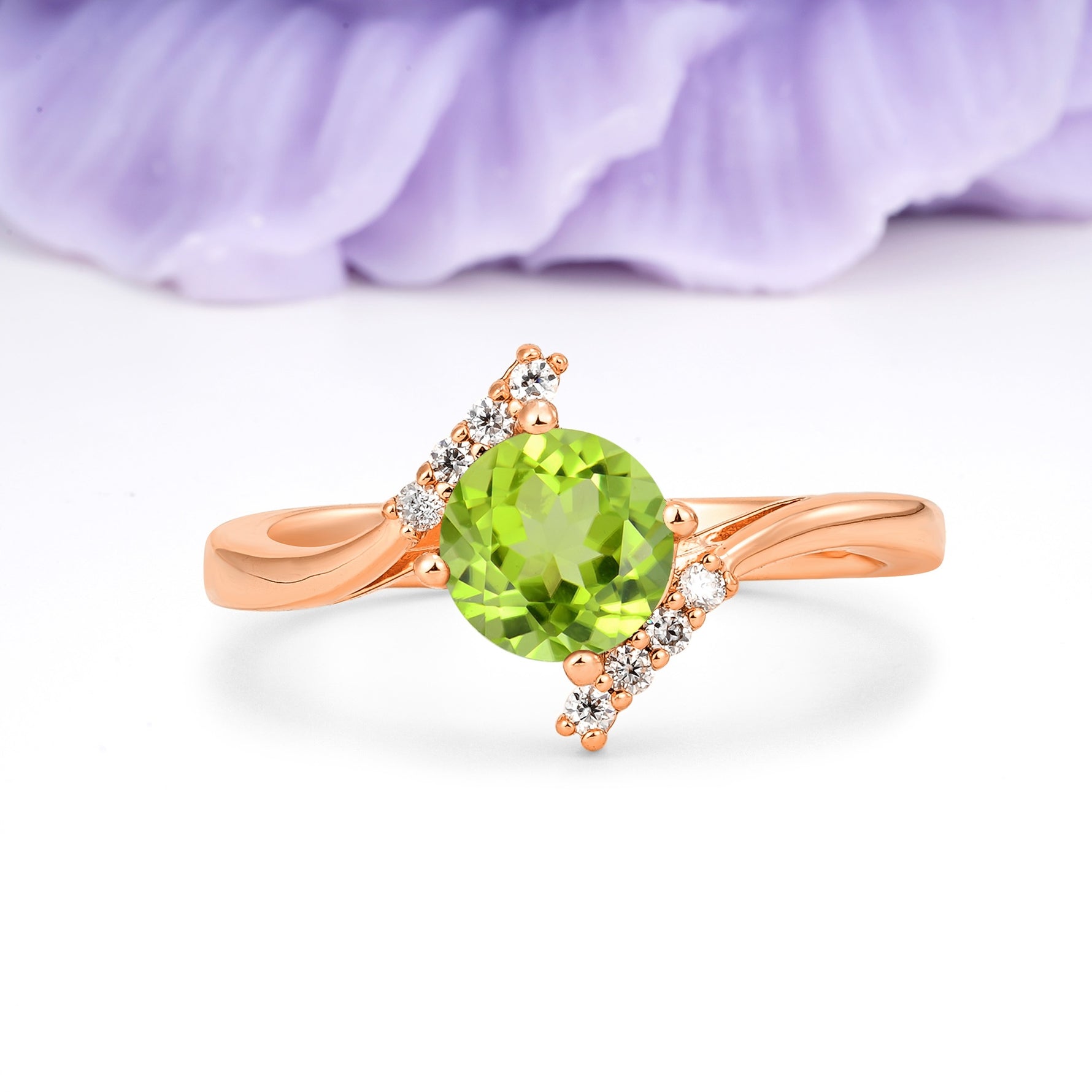 Unique Twisted 4 Prong Round Cut Peridot Engagement Ring - Additional view