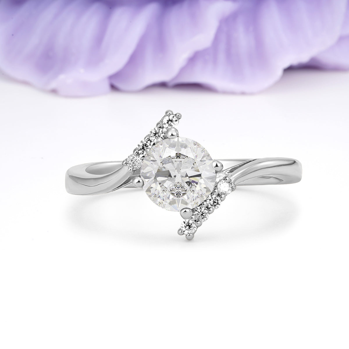 Unique Twisted 4 Prong Round Cut Moissanite Engagement Ring - Additional view