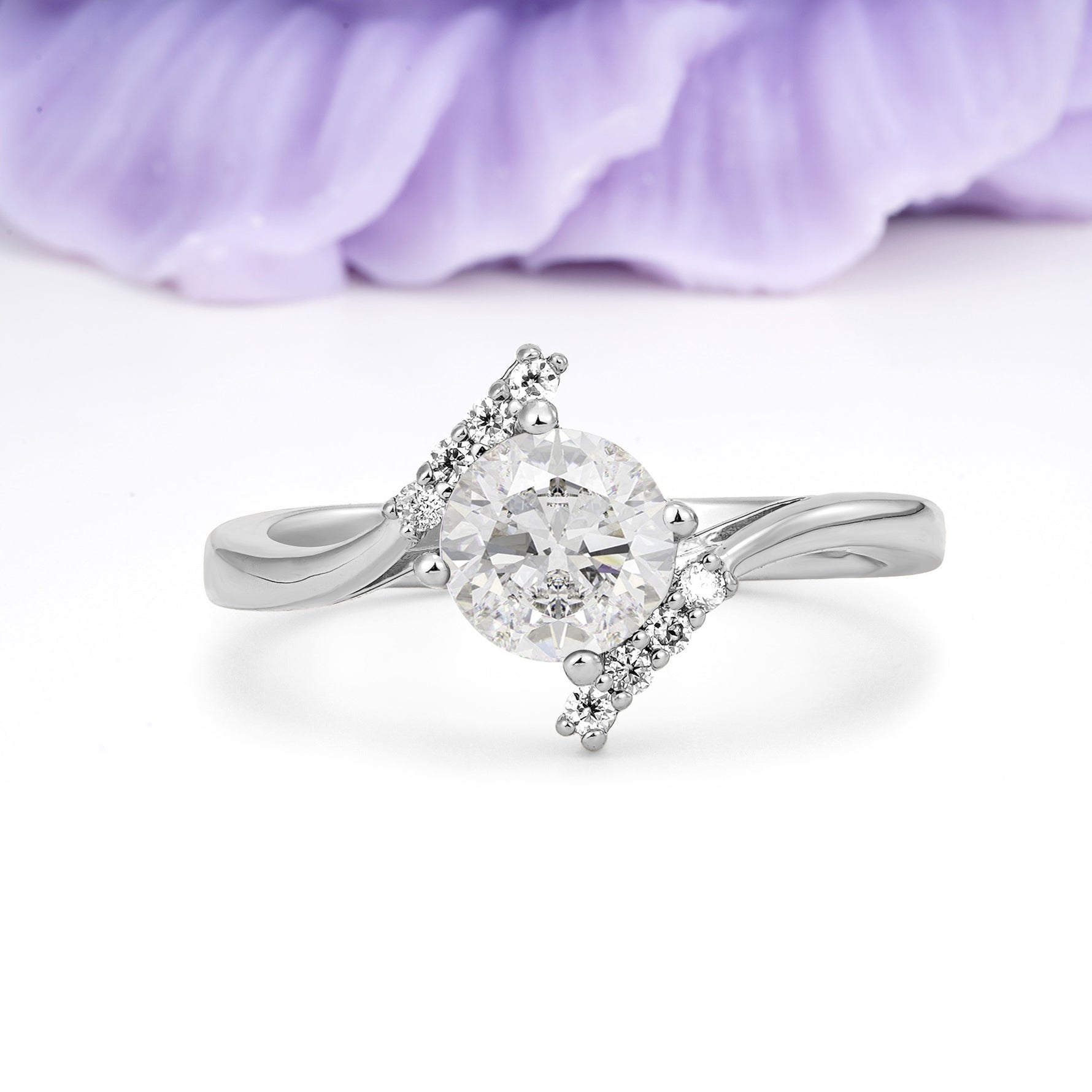 Unique Twisted 4 Prong Round Cut Moissanite Engagement Ring - Additional view