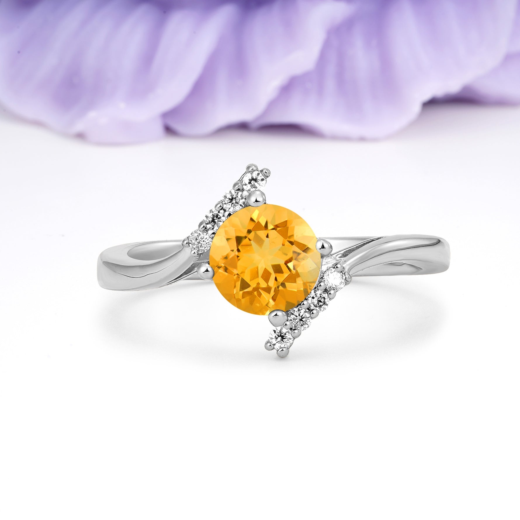 Unique Twisted 4 Prong Round Cut Citrine Engagement Ring - Additional view