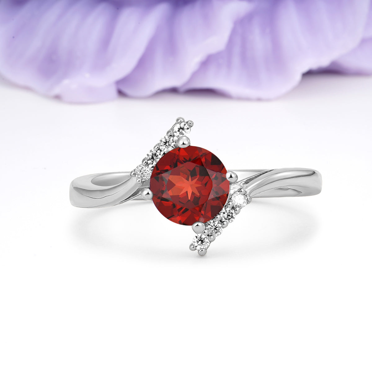 Unique Twisted 4 Prong Round Cut Garnet Engagement Ring - Additional view