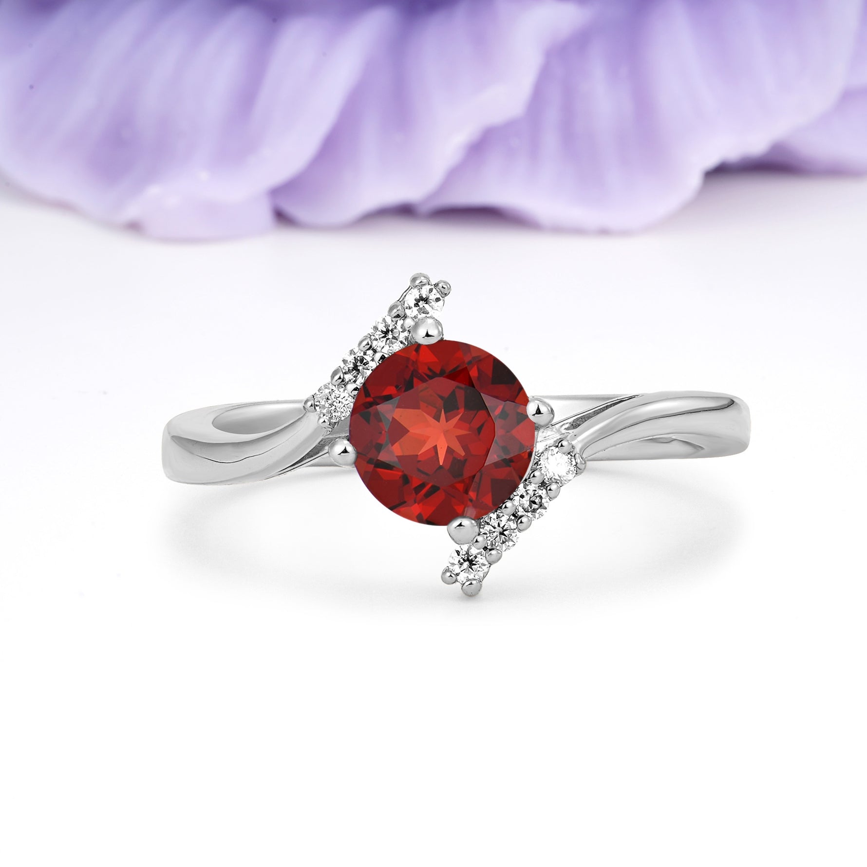 Unique Twisted 4 Prong Round Cut Garnet Engagement Ring - Additional view