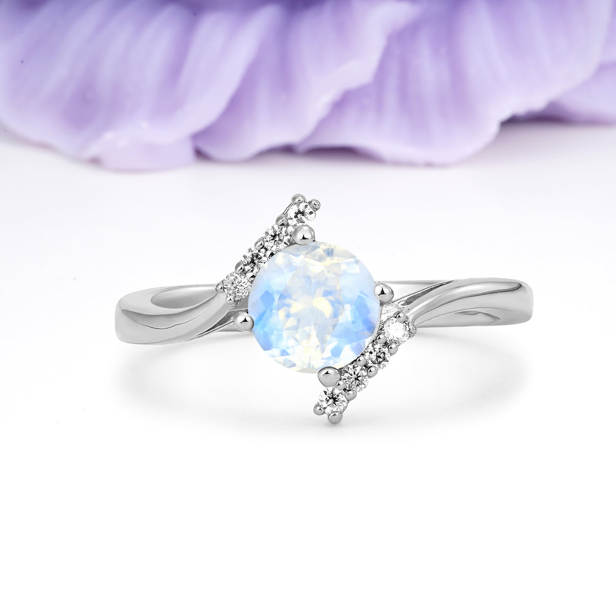 Unique Twisted 4 Prong Round Cut Moonstone Engagement Ring - Additional view