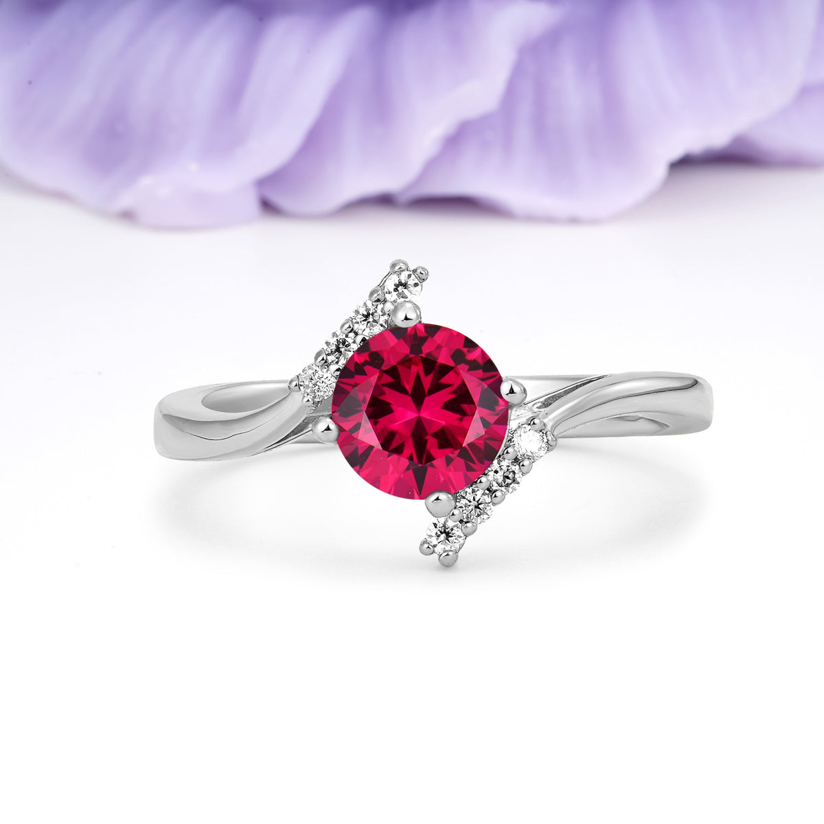 Unique Twisted 4 Prong Round Cut Ruby Engagement Ring - Additional view