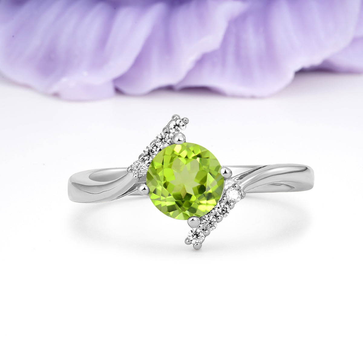 Unique Twisted 4 Prong Round Cut Peridot Engagement Ring - Additional view