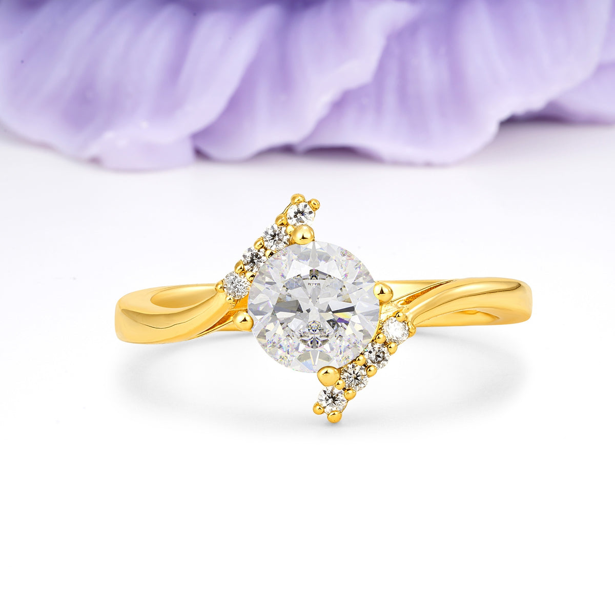 Unique Twisted 4 Prong Round Cut Moissanite Engagement Ring - Additional view