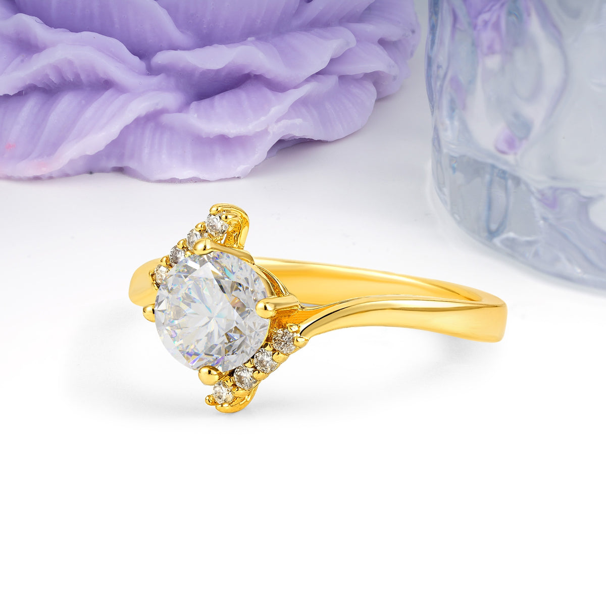 Unique Twisted 4 Prong Round Cut Moissanite Engagement Ring - Additional view