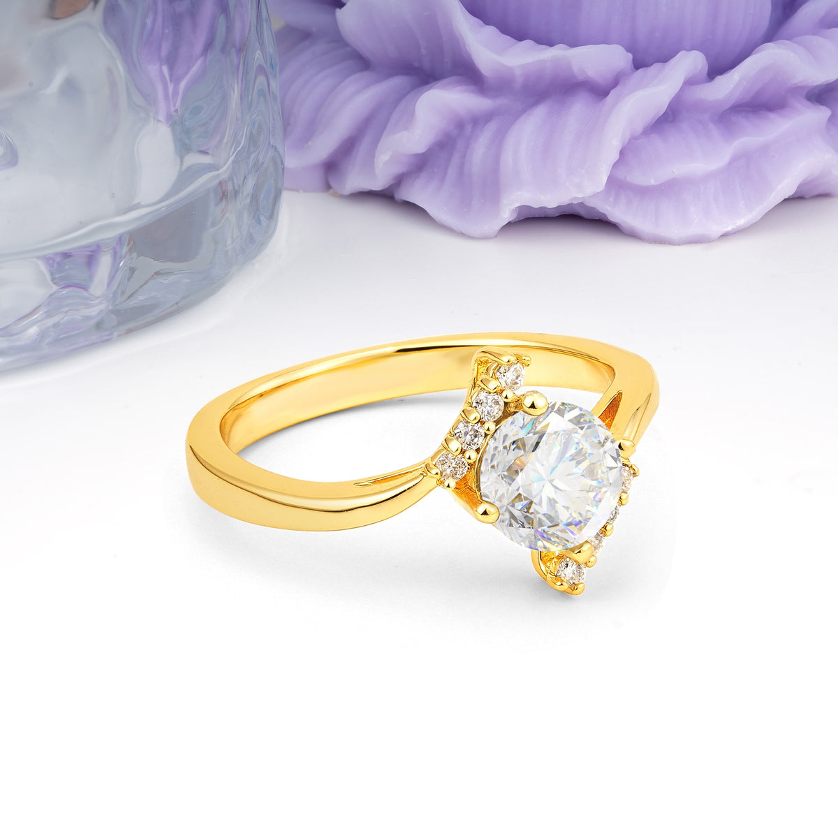 Unique Twisted 4 Prong Round Cut Moissanite Engagement Ring - Additional view
