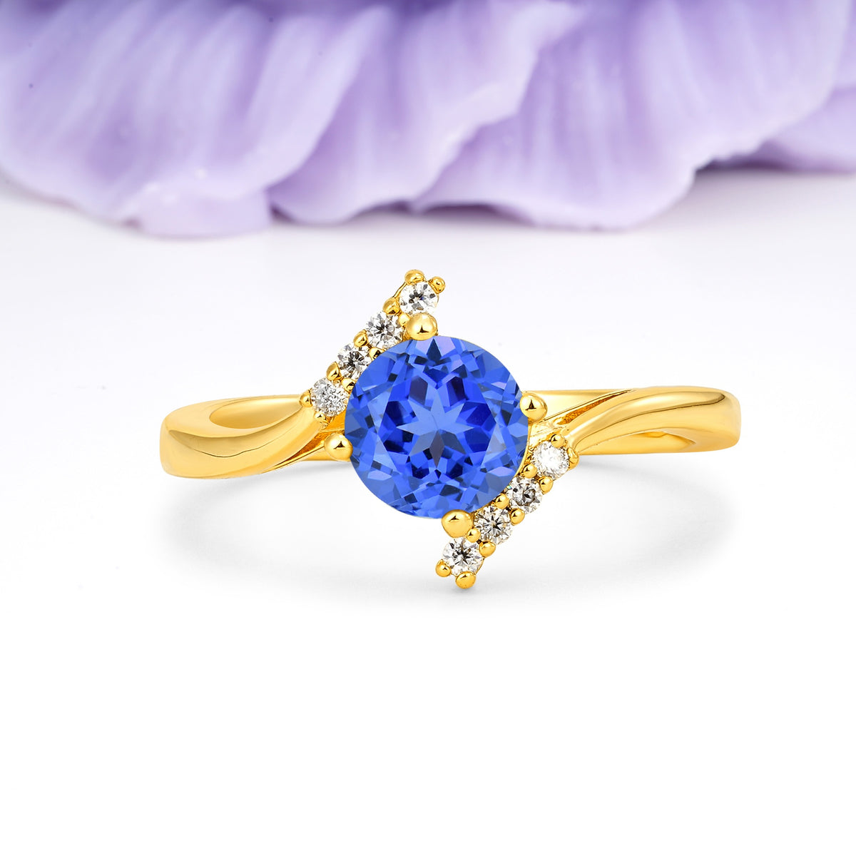 Unique Twisted 4 Prong Round Cut Sapphire Engagement Ring - Additional view