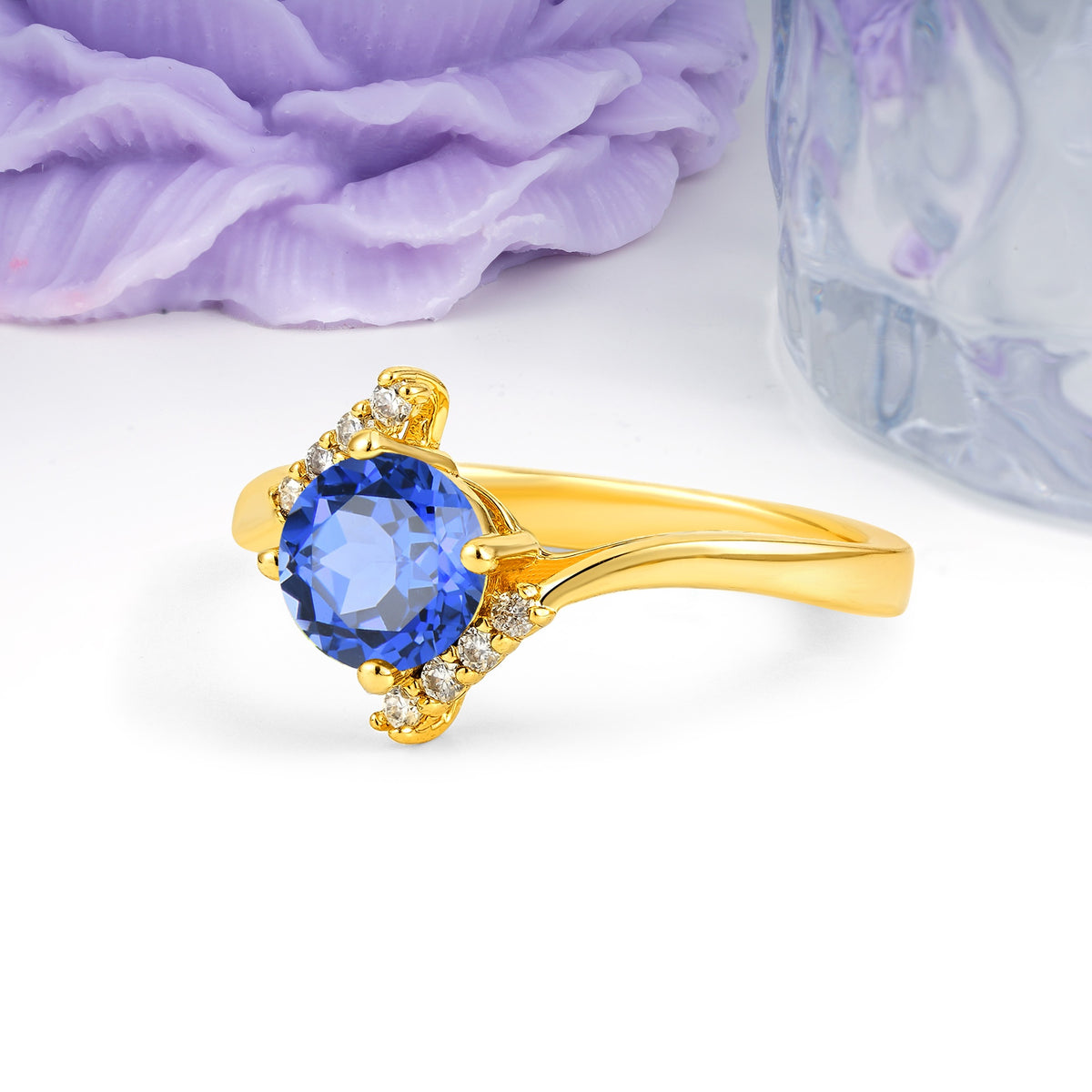 Unique Twisted 4 Prong Round Cut Sapphire Engagement Ring - Additional view