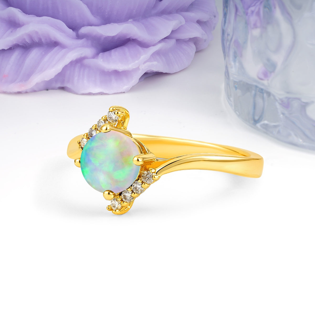 Unique Twisted 4 Prong Round Cut Fire Opal Engagement Ring - Additional view